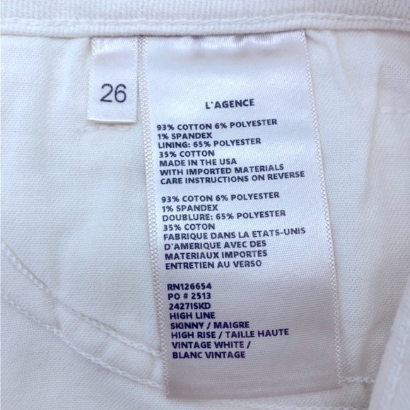 NEW L’AGENCE High Line High Rise Skinny Jeans Vintage White Size 26 - Picture 5 of 7